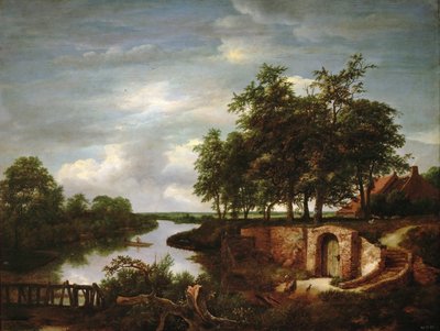 Paysage fluvial avec une entree de cave - 河流景观与酒窖入口 - Jacob Isaacksz van Ruisdael（1628/29-1682）。木板上的油彩 作者 雅各布范瑞斯达尔