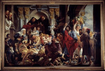 耶稣从圣殿中追逐商人 雅各布·乔登斯 (Jacob Jordaens) (1593-1678) 17 世纪的绘画。 2.88 x 4.36 米。 . 作者 雅各布·乔丹斯