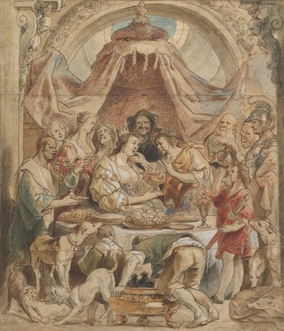 安东尼和克利奥帕特拉的宴会，17世纪。 作者 Jacob Jordaens