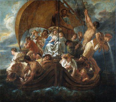船上的圣洁家庭，1652年。 作者 Jacob Jordaens