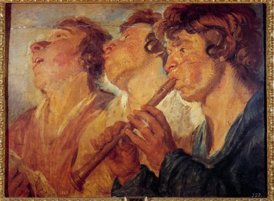 三位旅行音乐家 Jacob Jordaens 的绘画（1593-1678）（ec.flam。）17 世纪马德里，普拉多博物馆 作者 雅各布·乔丹斯
