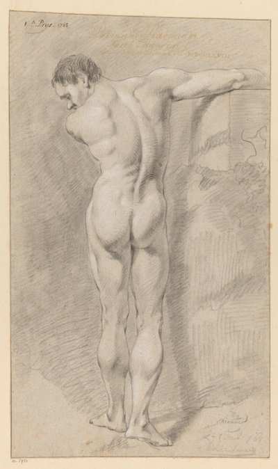 男性裸体站立，从背后看（1768 年一等奖） 作者 雅各布·毛雷尔
