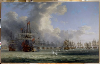 切斯马战役（土耳其）。1770 年 7 月 5 日战斗开始）。在奥尔洛夫起义（1769 年）之后，作为希腊独立战争（1821-1829 年）的先驱，俄罗斯舰队与土耳其军队展开了战斗。 作者 雅各布·菲利普·哈克特