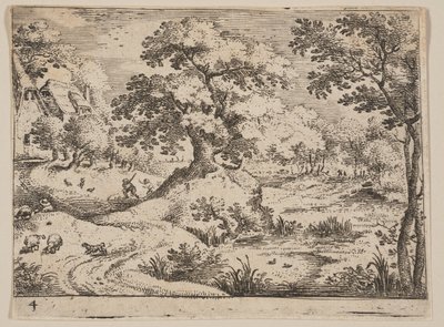 沼泽小径牧羊犬和绵羊，选自风景画 作者 Jacob Savery I