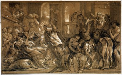 基督从圣殿追赶商人 - 乔登斯 (Jordaens) 作者 老年人雅各布（后）乔丹斯