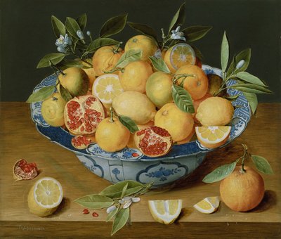 静物与柠檬，橘子和石榴，c。 1620-1630 作者 雅各布·范·赫尔斯东克
