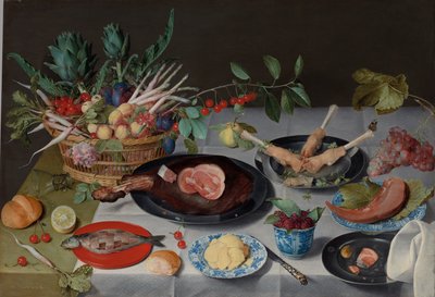 静物与肉，鱼，蔬菜和水果，约1615-20年 作者 雅各布·范·赫尔斯东克