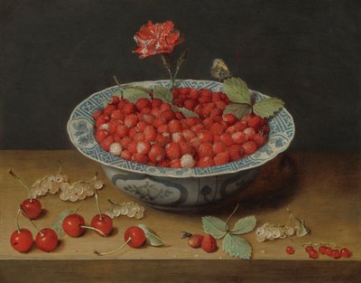 万历碗中的野草莓和康乃馨，约1620年。 作者 雅各布·范·赫尔斯东克