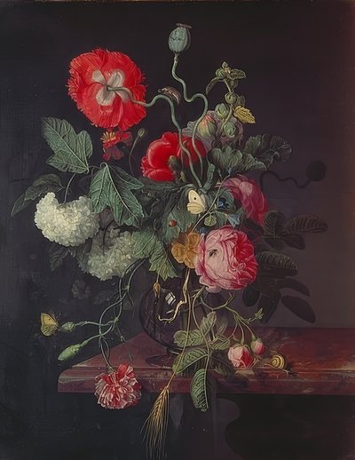 在一个玻璃花瓶中的花。 1667 作者 雅各布·范·瓦尔维格勒