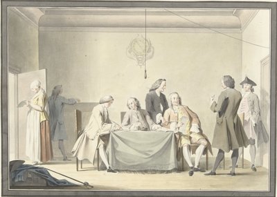 1747 年 9 月 12 日接受自由 Gifte（即第 50 便士）的专员会议 作者 Jacobus Buys（艺术家签名）