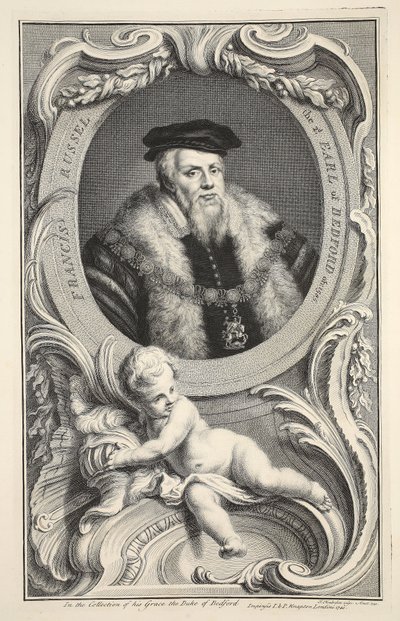 弗朗西斯罗素的肖像，插图来自“英国杰出人物的头”，酒吧。来自1742年伦敦的Knapton 作者 雅各布斯·霍布拉肯