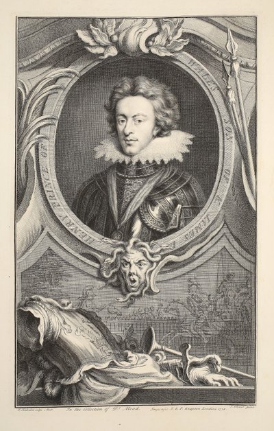 亨利，威尔士亲王的肖像，插图来自“英国杰出人物的头”，酒吧。来自1742年伦敦的Knapton 作者 雅各布斯·霍布拉肯
