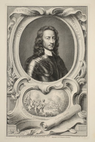 约翰汉普登的肖像，插图来自“英国杰出人物的头”，酒吧。来自1742年伦敦的Knapton 作者 雅各布斯·霍布拉肯