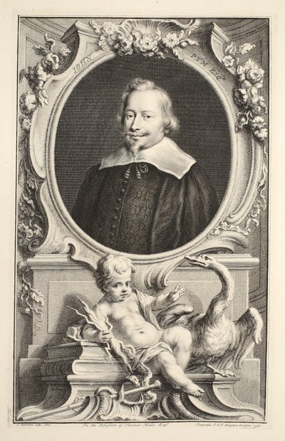 约翰·皮姆的肖像，插图来自“英国杰出人物的头”，酒吧。来自1742年伦敦的Knapton 作者 雅各布斯·霍布拉肯