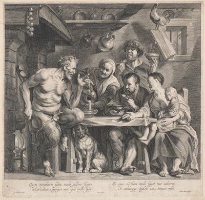 拜访农民家庭的萨提尔 作者 雅各布斯·尼夫斯（Jacobus Neeffs），以雅各布·乔丹斯（Jacob Jordaens）命名
