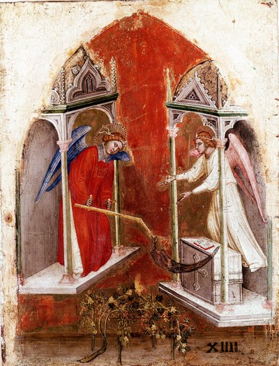 启示录》多联画：左内板。收获。1360-1390年，Jacobello Alberegno（约1367-1397年）在木头上绘制的Detrempe。威尼斯学院美术馆，威尼斯 作者 哈科波·阿尔贝雷格诺（Jacopo Alberegno）