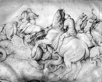对抗龙，c.1450（牛皮纸上的墨水） 作者 雅各布·贝里尼（Jacopo Bellini）