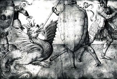 战斗龙的勇士，c.1450（牛皮纸上的墨水） 作者 雅各布·贝里尼（Jacopo Bellini）