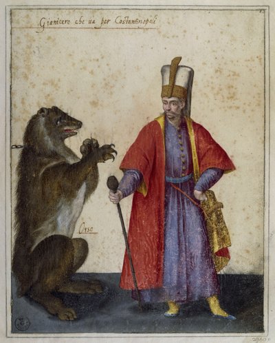 雅克波-利戈齐（Jacopo Ligozzi，1547-1626年）的画作《Janissery和熊》。 作者 雅各布·利戈齐（Jacopo Ligozzi）