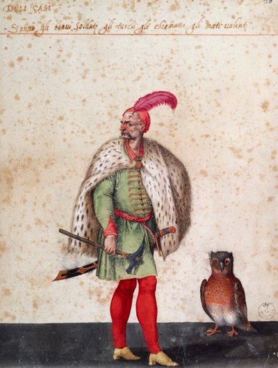 带着猫头鹰的土耳其士兵，雅各布-利戈齐（1547-1627）的画作 作者 雅各布·利戈齐（Jacopo Ligozzi）