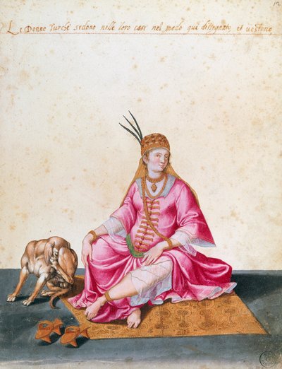 带狗的土耳其女人，雅克波-利戈齐（1547-1627）的画作 作者 雅各布·利戈齐（Jacopo Ligozzi）