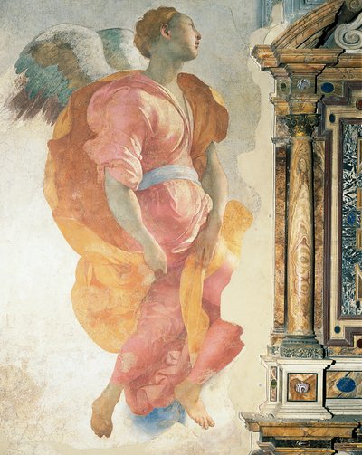 大天使加百列，由贾科莫·卡鲁奇（Giacomo Carucci）绘制，被称为蓬托尔莫（1494-1556），壁画，卡波尼教堂，佛罗伦萨圣费利西塔教堂 作者 雅各布·蓬托尔莫