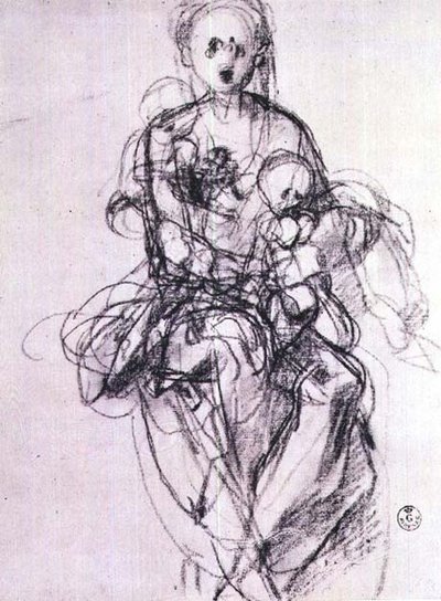 圣母与儿童研究（粉笔画） 作者 雅各布·蓬托尔莫