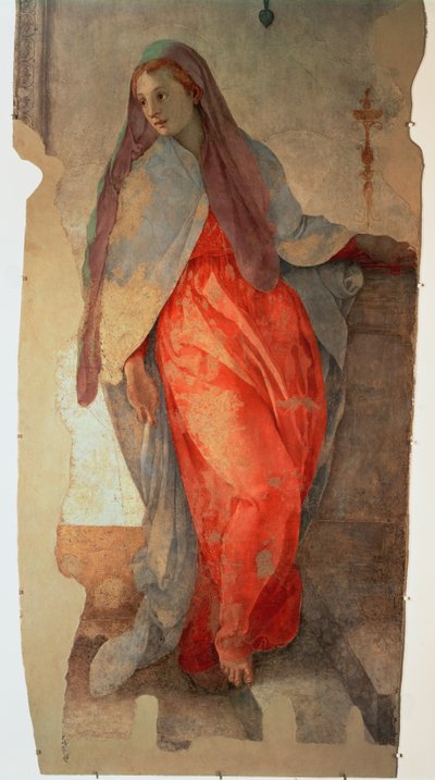 天使报喜，维珍的详细信息，c.1527 57520的壁画细节，另见94964 作者 雅各布·蓬托尔莫
