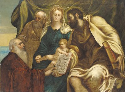 神圣家族和拉涅里总督（布面油画） 作者 Jacopo Robusti (工作室) (attr. to) Tintoretto