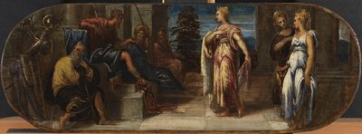 以斯帖和亚哈茹鲁斯或所罗门与示巴女王，1545年 作者 Jacopo Robusti Tintoretto