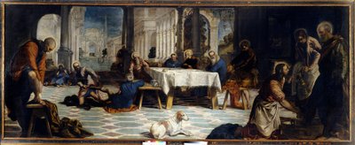 耶稣基督为门徒洗脚。 Jacopo Robusti detto Il Tintoretto 的绘画（The Tintoret 作者 雅各布·罗布斯提·丁托列托