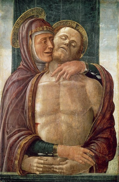圣母与死去的基督，c.1480（面板上的蛋彩画） 作者 Jacopo da Montagnana