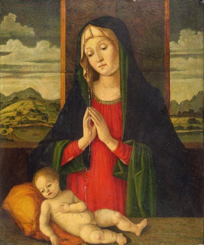 《麦当娜与圣婴》，c.1500（面板油画） 作者 雅格布达瓦伦扎