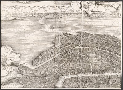 威尼斯的景色[左上块]，1500年。 作者 雅各布·德·巴巴里