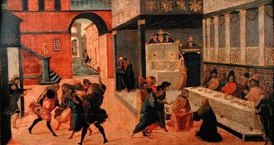 瓦斯蒂女王之死，1490年后（蛋彩画板）。 作者 Jacopo del Sellaio