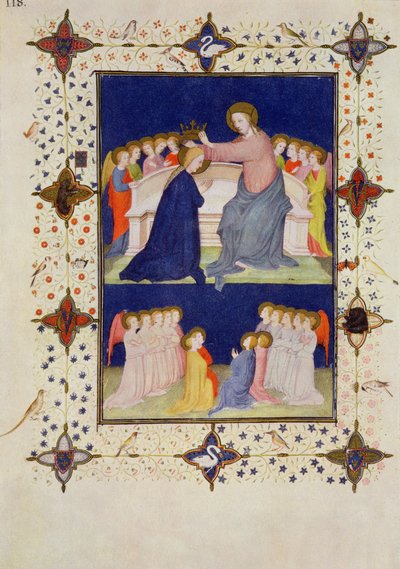 MS 11060-11061巴黎圣母院时间：Compline，圣母加冕，来自&39;Tres Riches Heures du Duc de Berry&39; 作者 雅克·德·赫斯丁