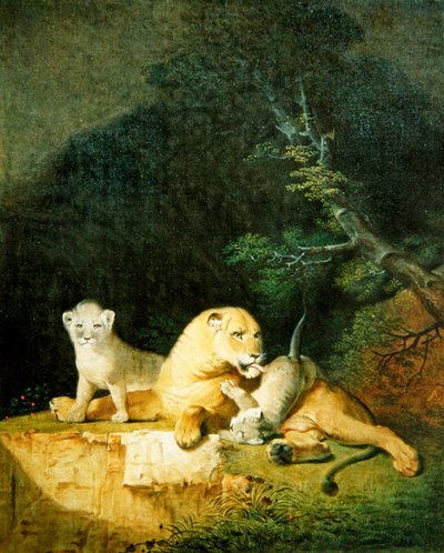 母狮和幼狮（布面油画） 作者 雅克·洛朗·阿加斯