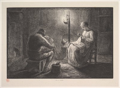 夜晚，来自《一天中的四个时间》系列，1830-75。 作者 雅克·阿德里安·拉维耶