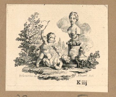 版画，丘比特训斥撒梯女孩 作者 休伯特·弗朗索瓦·格雷夫洛
