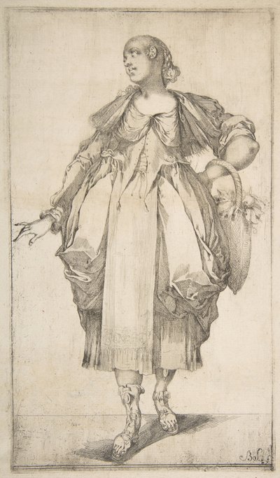 园丁，手臂上装有篮子，来自Hortulanae系列，1612-16年。 作者 雅克·贝兰芝