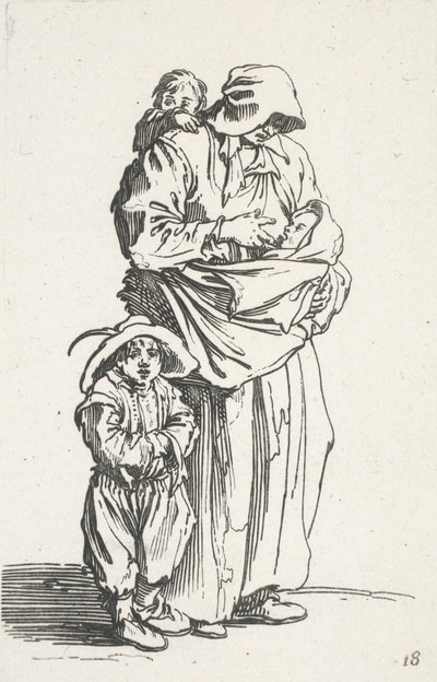 一位母亲和她的三个孩子，选自《乞丐》（La mere et ses trois enfants） 作者 雅克·卡洛