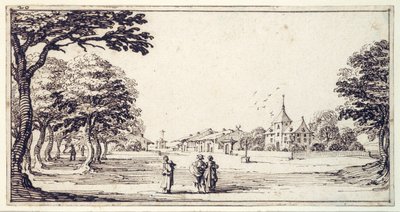 Bainville-sur-Madon的一条街道，有Callot的房子（纸上钢笔和棕色墨水）。 作者 雅克·卡洛