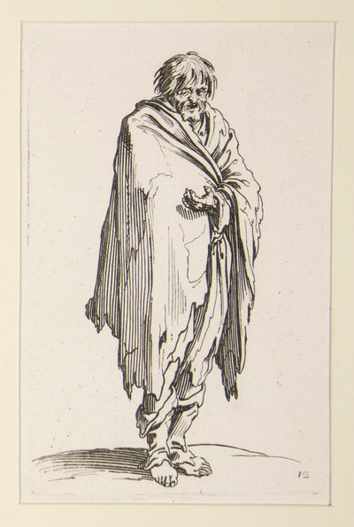 光头光脚的乞丐，选自《乞丐》（Le mendiant a la tete decouverte et aux pieds nus）。 作者 Jacques Callot