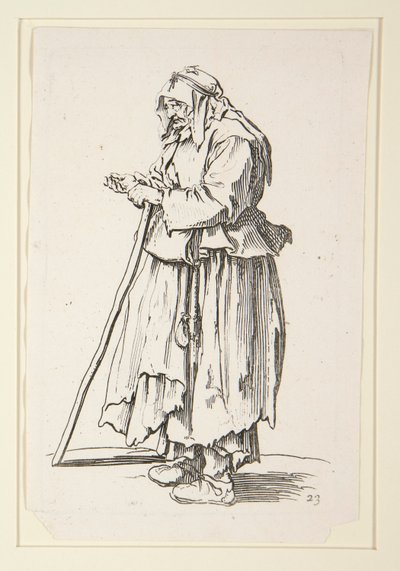 接受施舍的女乞丐，选自《乞丐》（La mendiante venant de recevoir la charite）。 作者 雅克·卡洛