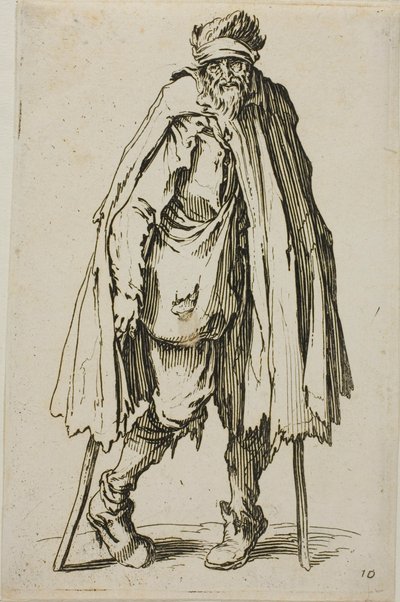 乞丐倚杖》，《乞丐》第十九幅 作者 Jacques Callot