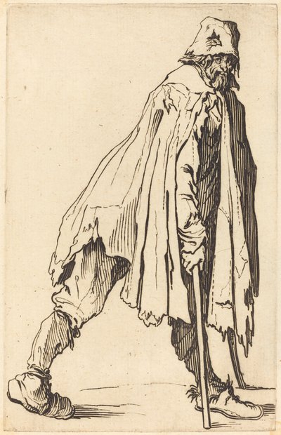 拄着拐杖和帽子的乞丐 作者 Jacques Callot
