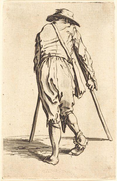 拄拐杖戴帽子的乞丐，背影 作者 Jacques Callot