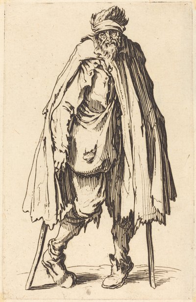 拄着拐杖和麻袋的乞丐 作者 Jacques Callot