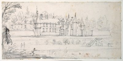Chateau de Chantelou，位于 Orge 山谷，位于 Linas 和 Chestres 之间（纸上黑色粉笔） 作者 雅克·卡洛