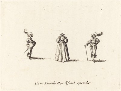 从后面看到的女士，和两位绅士，可能是1634年。 作者 雅克·卡洛